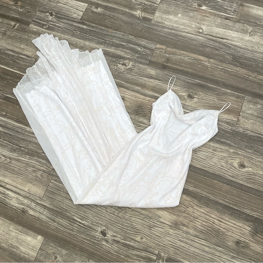 Vintage White/Gold Gown with Spaghetti Straps